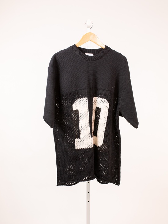 Ask Yur Other - Ask Yurself Men's Black Crewneck Mesh Knit Top with Cream '10' Detail